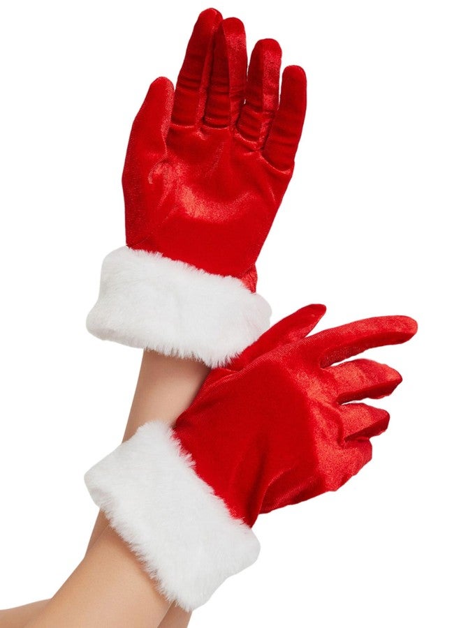 sodknow Santa Claus Gloves for Adults, Red Christmas Costume Velvet Gloves with White Fur Cuff, Mrs Claus Holiday Party Cosplay Accessories for Women & Men (1 Pair) - Image 1